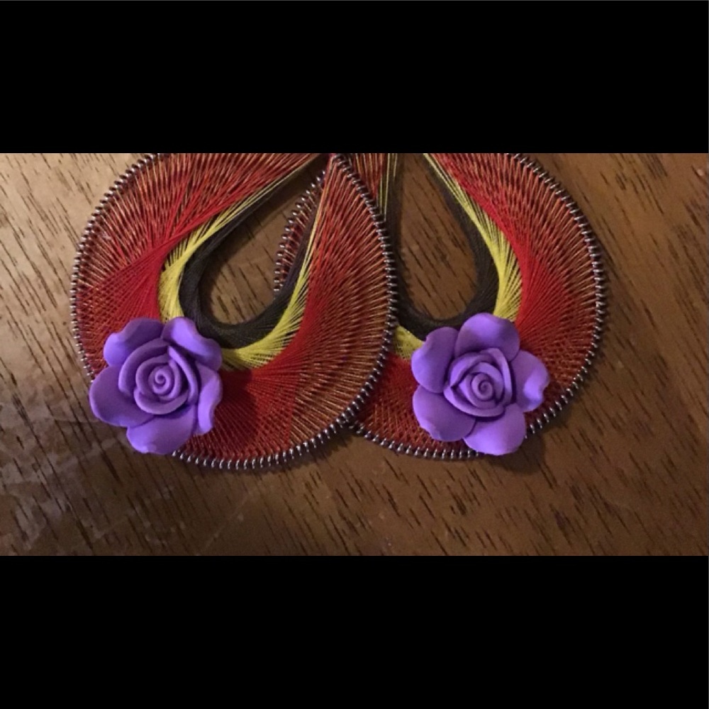 Mexican Handmade Thread Rose Earrings Riri